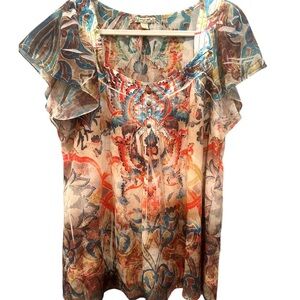 Energie Boho Y2K  Ruffled Babydoll Blouse  Sz Large Colorful Flowy Feminine Fall